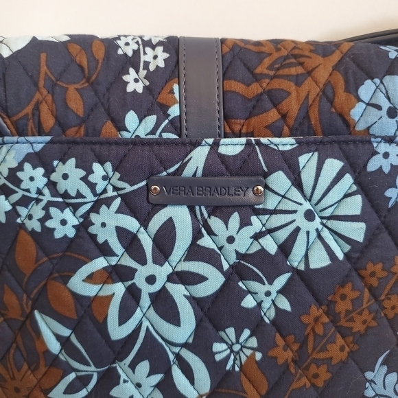 𝅺VERA Bradley Retired Fall 2016 Navy Blue Floral Slim Saddle Crossbody Bag Purse - Picture 8 of 16